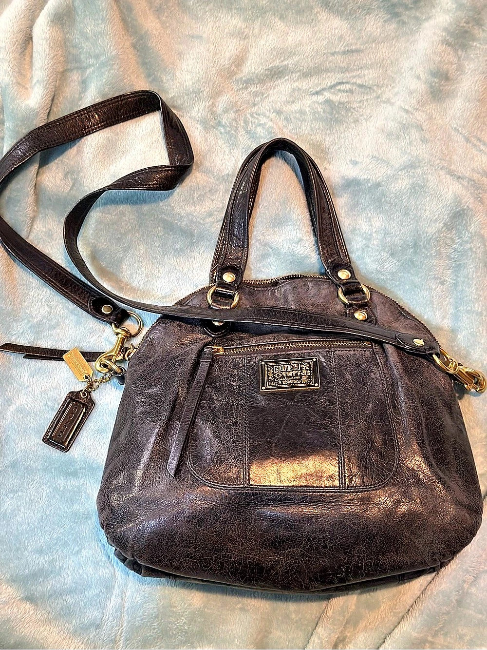 Coach Poppy Spotlight Satchel Black Leather Shoulder Bag